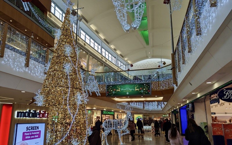 Christmas lights inside Chantry Place shopping centre Norwich