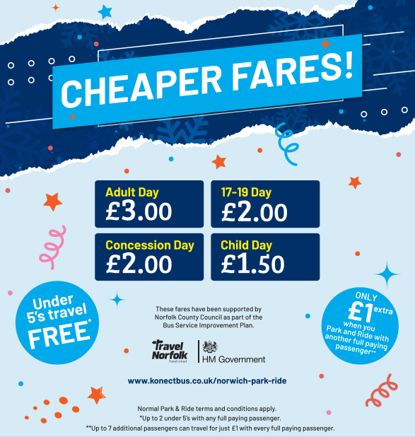 Cheaper than parking in the city centre with Norwich Park and Ride 