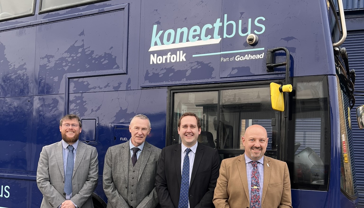 Konectbus Operations Management Team – L to R: Jordan Craig (West), Steve Roscoe (North), Shane Buffham (South), and Chris Speed, Head of Operations.