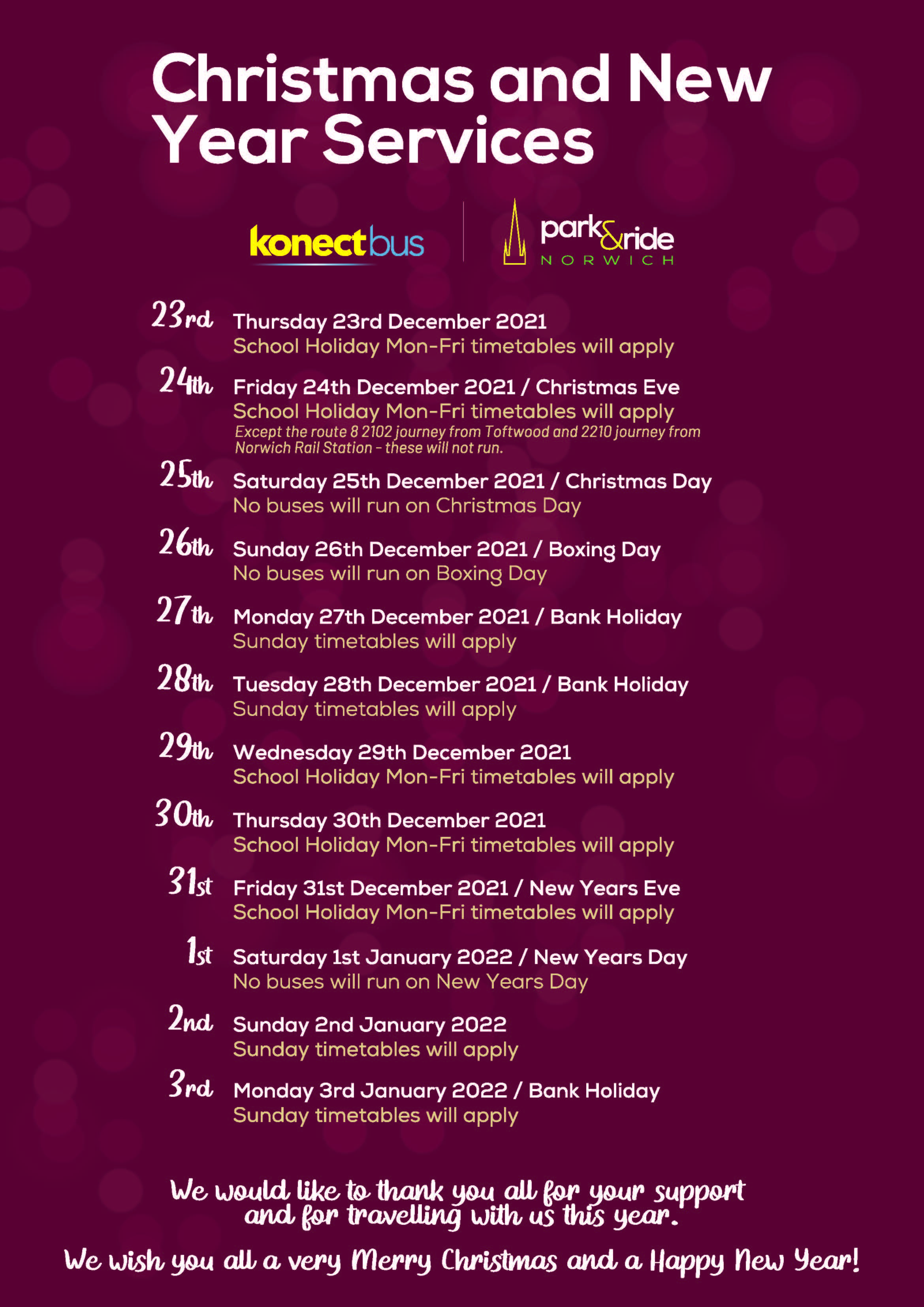 Bus Transit Christmas Day 2022 Christmas And New Year Services - Konectbus