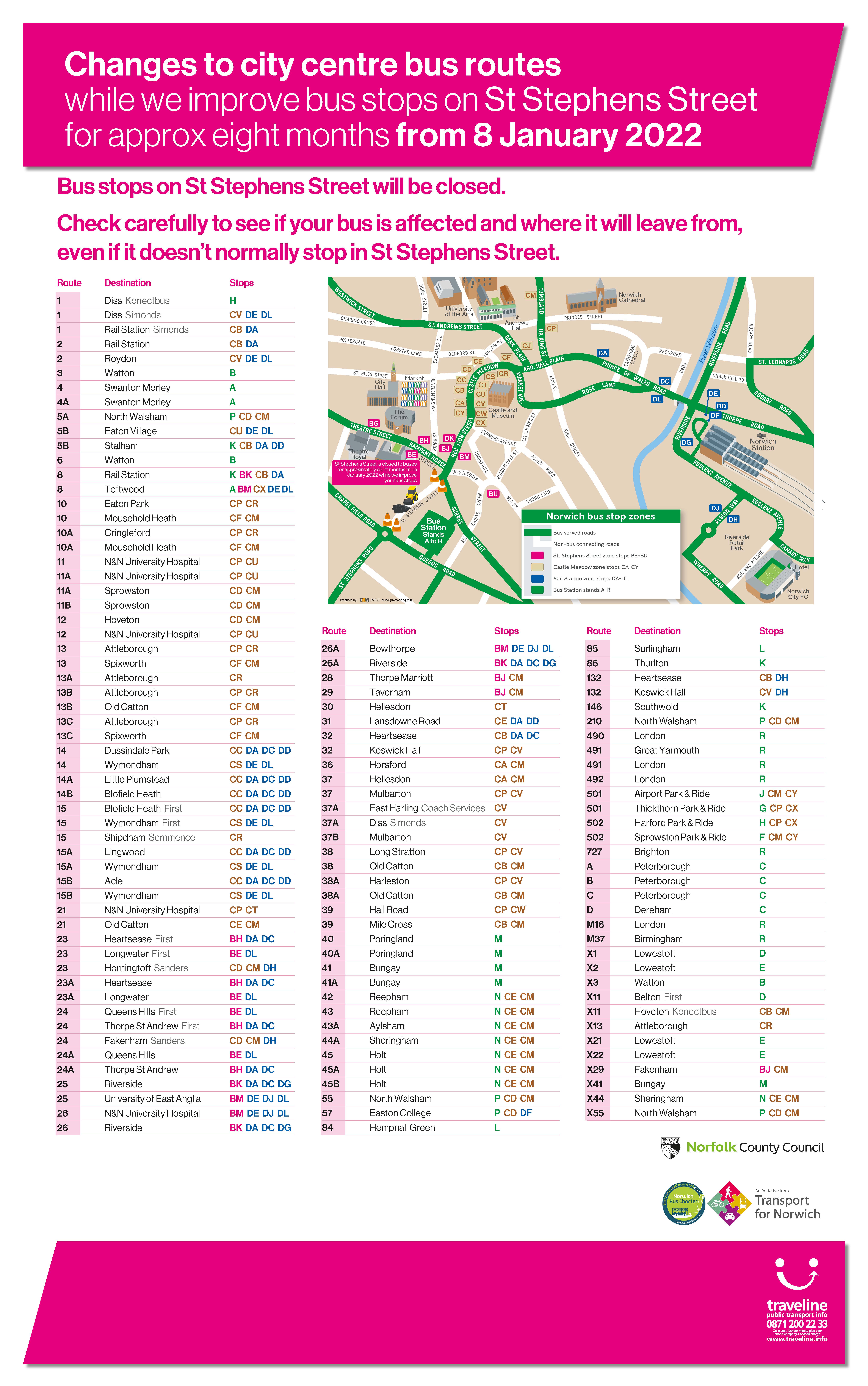 Image of planned bus stop closures in January 2022