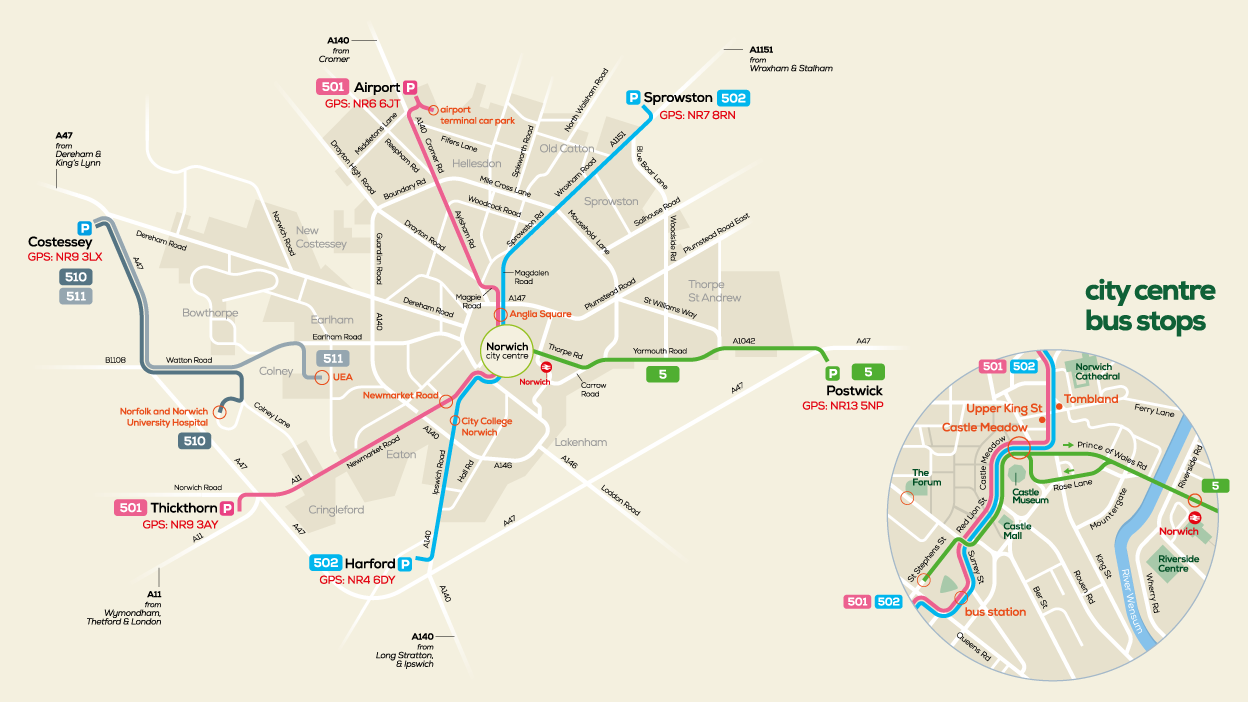 Norwich Park & Ride map